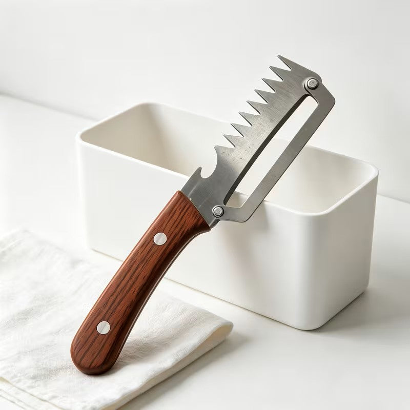 Barakome Multifunctional Kitchen Peeler — Stainless Steel with Wooden Handle
